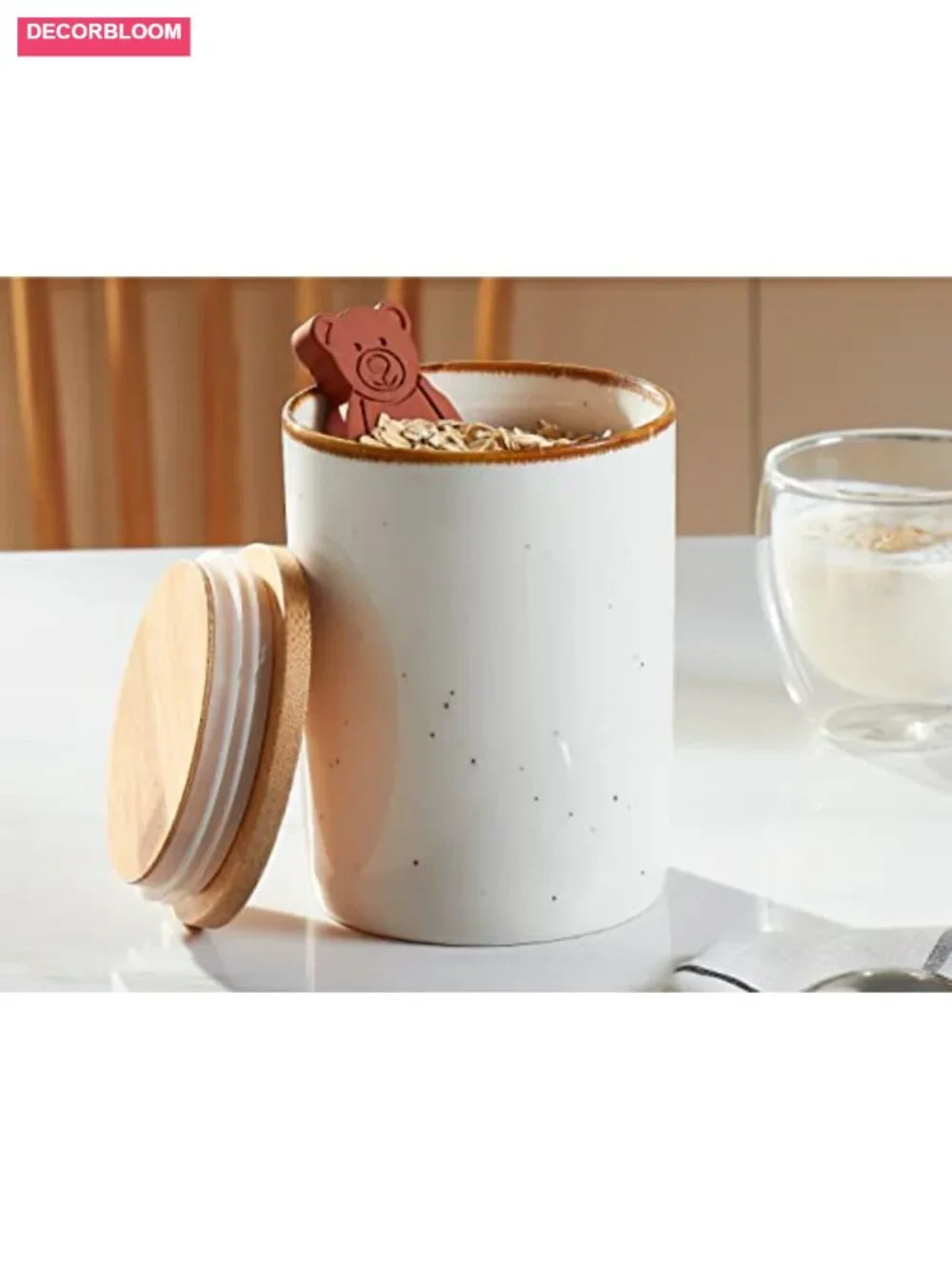 Ceramic Canister Set with Bamboo Lids - 3 Piece Kitchen Food Storage